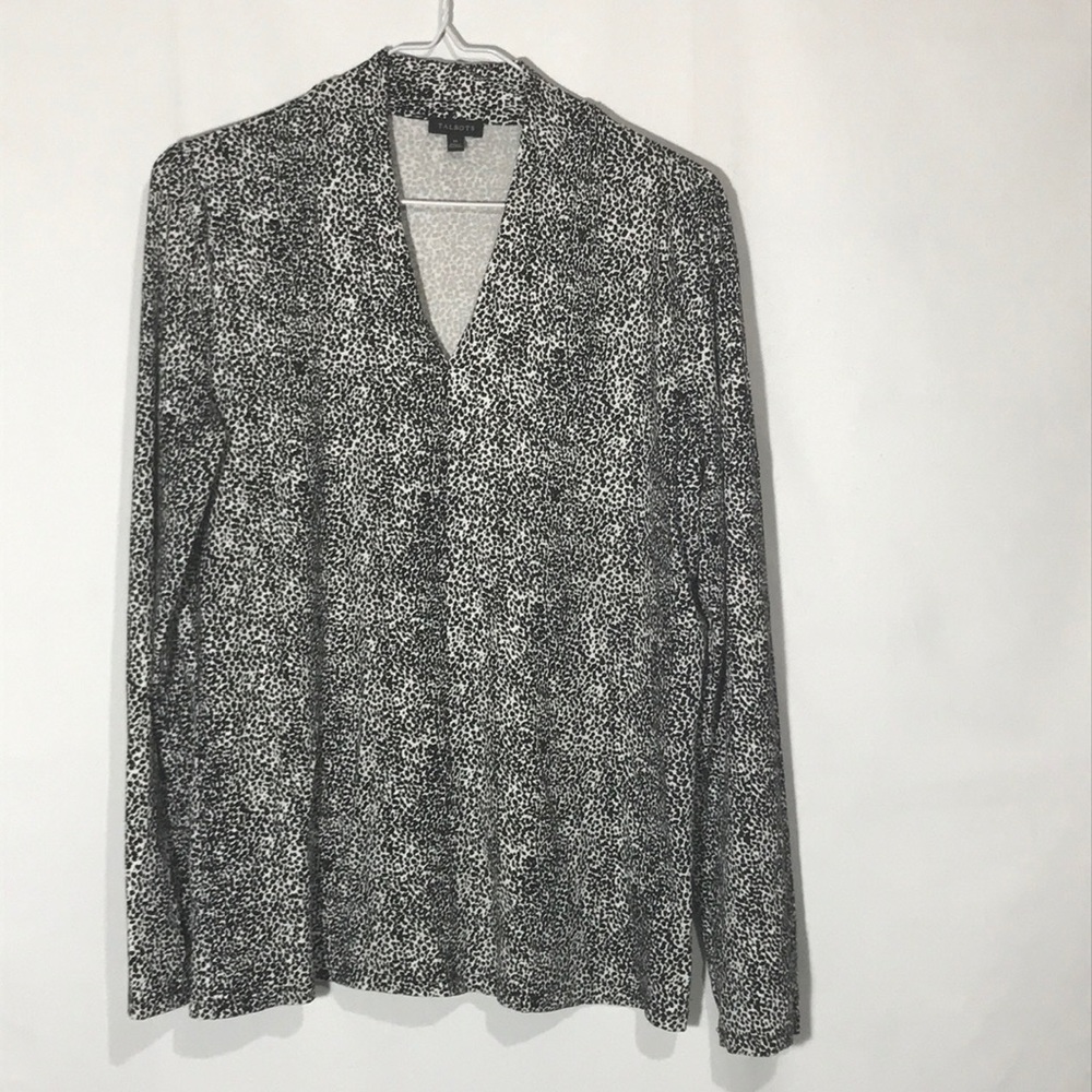 Talbots Black And White Tiger Print Top Size M